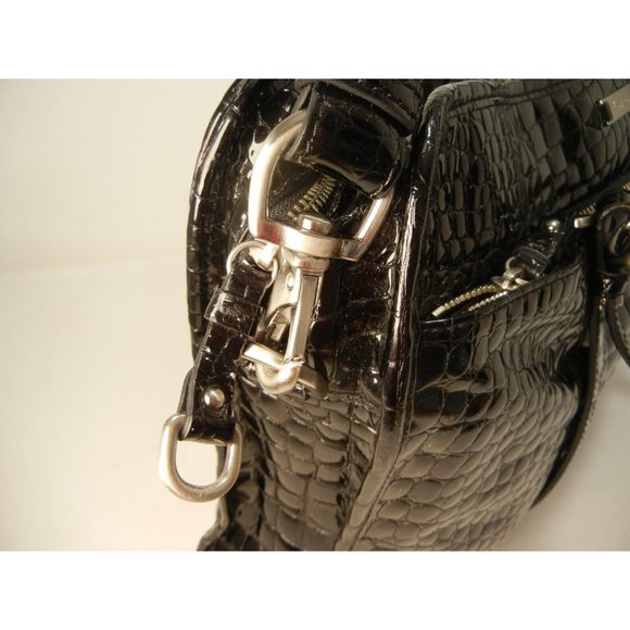 COLE HAAN BLACK Faux CROC PATENT LEATHER LAPTOP SHOULDER TOTE BAG 16"X11"X2.5" - Picture 6 of 13